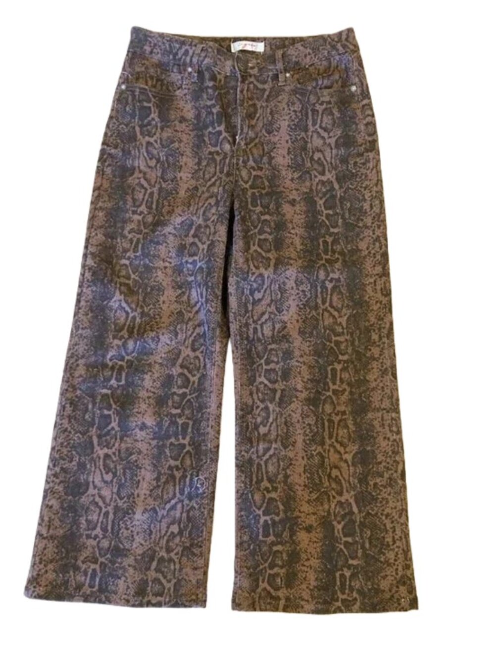Vigoss Brown and Black Snake Print Wide Leg Crop Ankle Jeans
